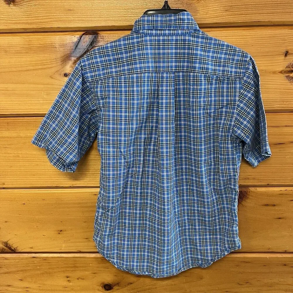 Ralph Lauren Pony Plaid Blue Yellow White Short Sleeve Button Up Shirt S 8/10